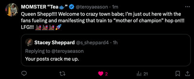 Twitter exchange between Teroya Eason and Stacey Sheppard