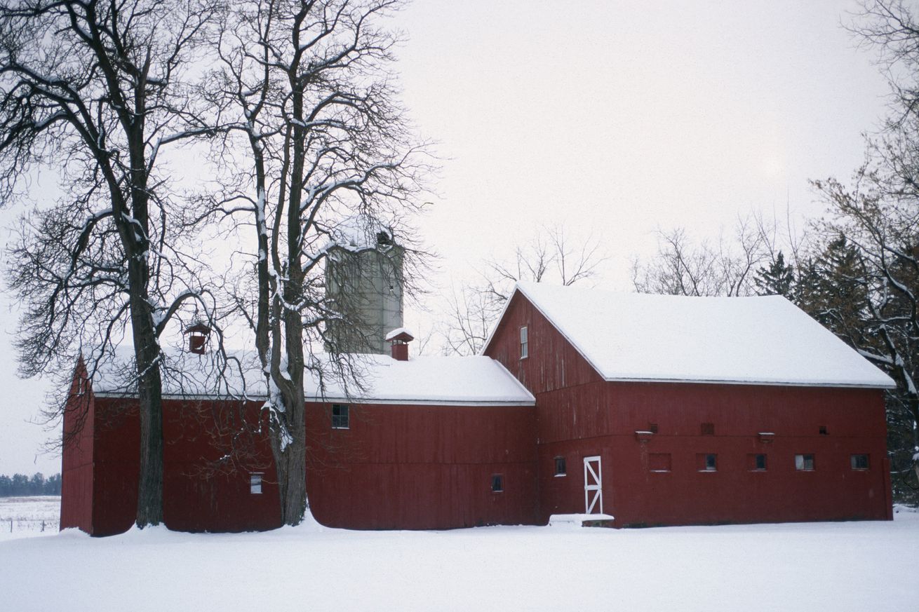 New York, Webster, Monroe County, Red Barn, During Snowfall.