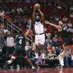 James Harden tied Ray Allen on the all-time three-point list.