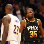 Phoenix Suns forward Kevin Durant and Los Angeles Lakers forward LeBron James