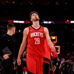 Houston Rockets center Alperen Sengun (28) leaves the court following the game against the Sacramento Kings at Toyota Center.